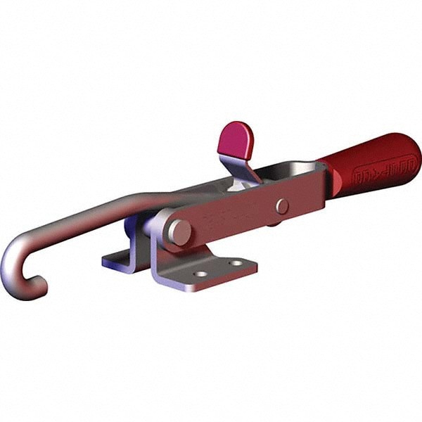 Pull-Action Latch Clamp: Horizontal, 375 lb, J-Hook, Flanged Base