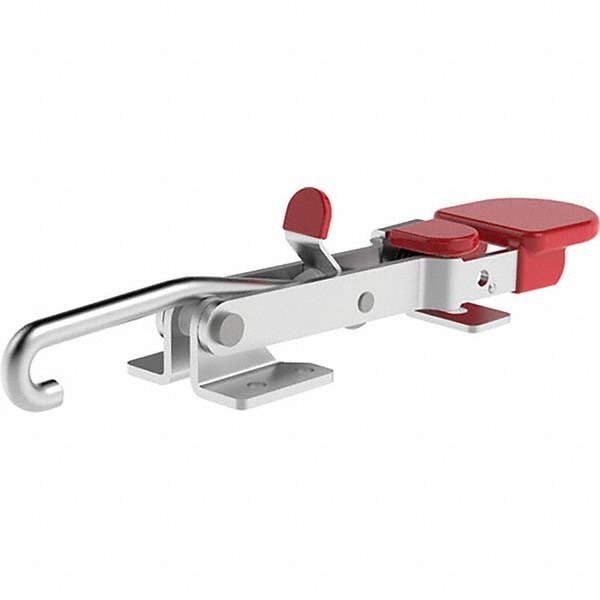Pull-Action Latch Clamp: Horizontal, 375 lb, J-Hook, Flanged Base