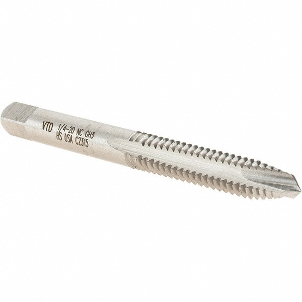 Spiral Point Tap: 1/4-20 UNC, 3 Flutes, Plug, 2/3B Class of Fit, High Speed Steel, Bright Finish