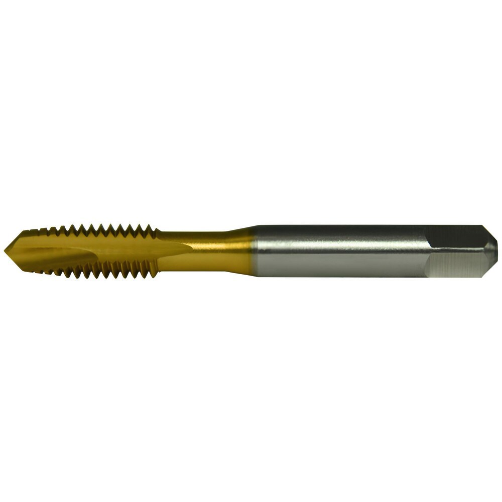 Spiral Point Tap: 7/16-14 UNC, 3 Flutes, Plug Chamfer, 2B Class of Fit, High-Speed Steel, TiN Coated