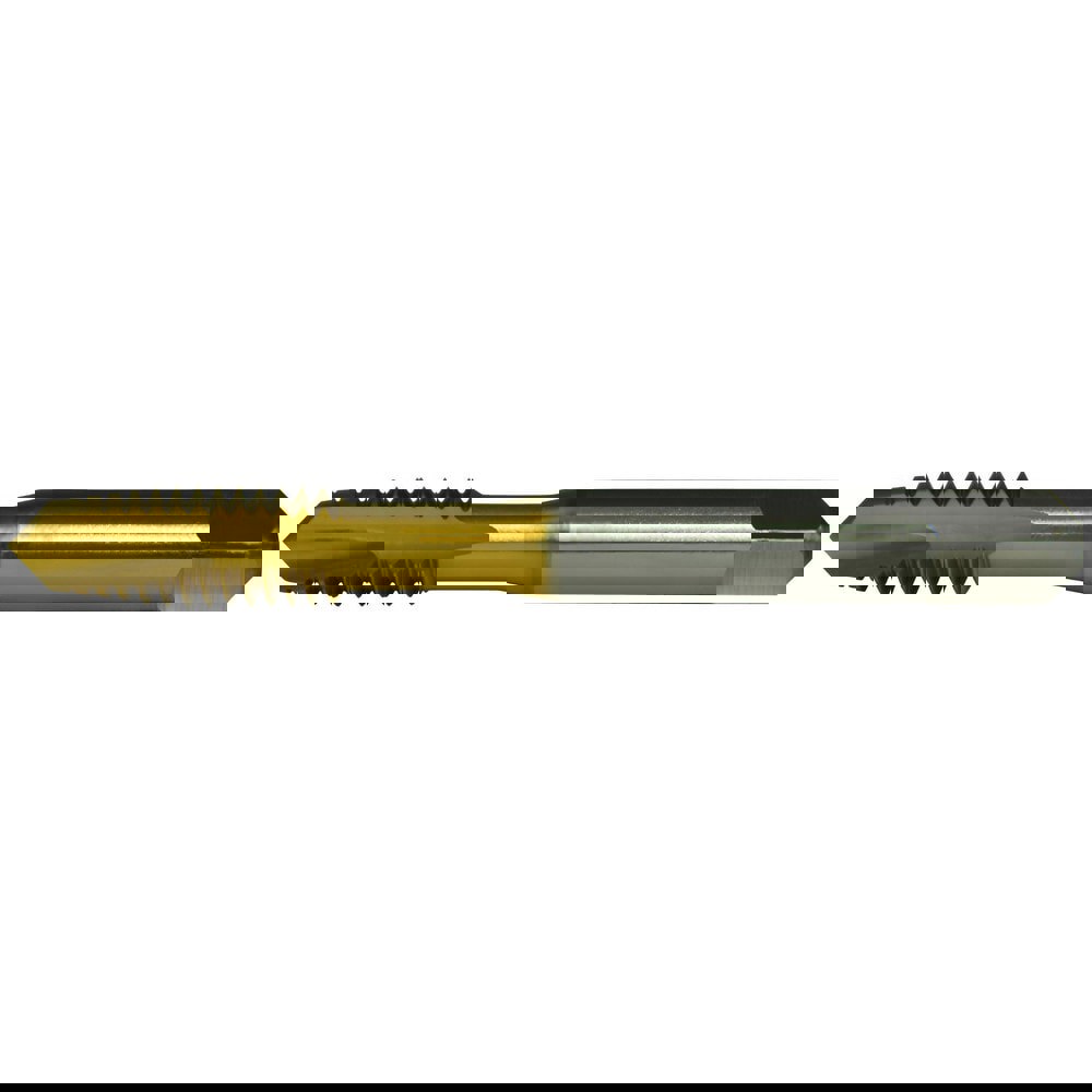 Spiral Point Tap: 1/4-20 UNC, 2 Flutes, Plug Chamfer, 2B Class of Fit, High-Speed Steel, TiN Coated