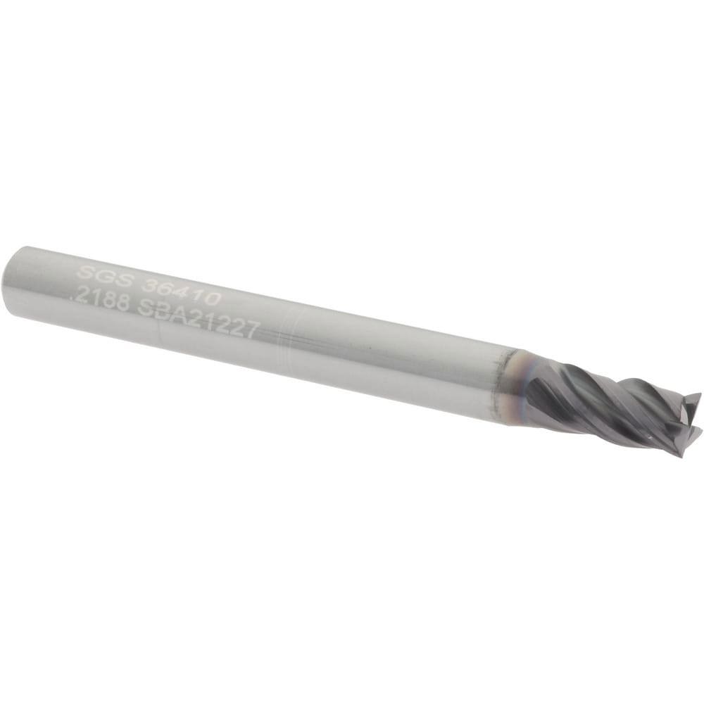 Square End Mill: 7/32'' Dia, 7/16'' LOC, 1/4'' Shank Dia, 2-1/2'' OAL, 4 Flutes, Solid Carbide