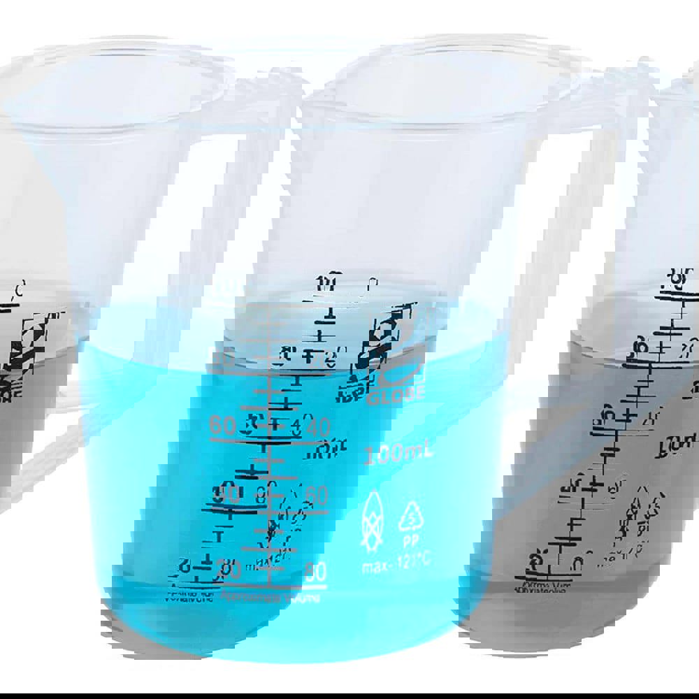 Beakers & Pipettes; Beaker Type: Pitcher ; Volume Capacity: 100.0ml ; Material: Polypropylene ; Maximum Temperature: 180F ; Labware Transparency: Translucent ; Graduations: Yes