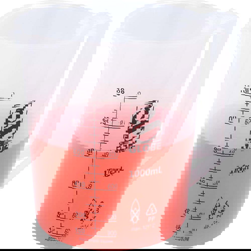 Beakers & Pipettes; Beaker Type: Pitcher ; Volume Capacity: 1000.0ml ; Material: Polypropylene ; Maximum Temperature: 180F ; Labware Transparency: Translucent ; Graduations: Yes