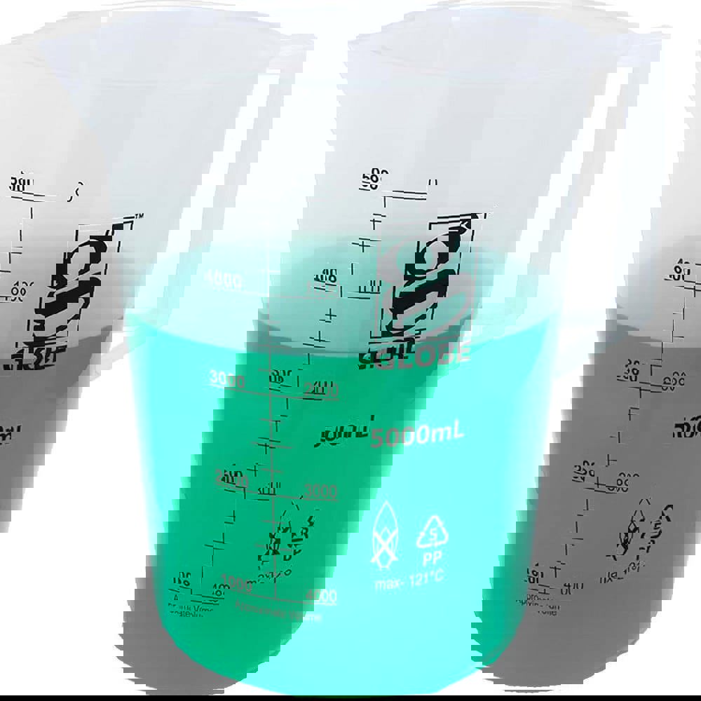 Beakers & Pipettes; Beaker Type: Pitcher ; Volume Capacity: 5000.0ml ; Material: Polypropylene ; Maximum Temperature: 180F ; Labware Transparency: Translucent ; Graduations: Yes