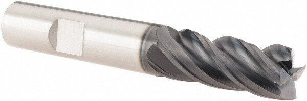 Square End Mill: 1/2'' Dia, 1-1/4'' LOC, 1/2'' Shank Dia, 3-1/4'' OAL, 4 Flutes, Solid Carbide