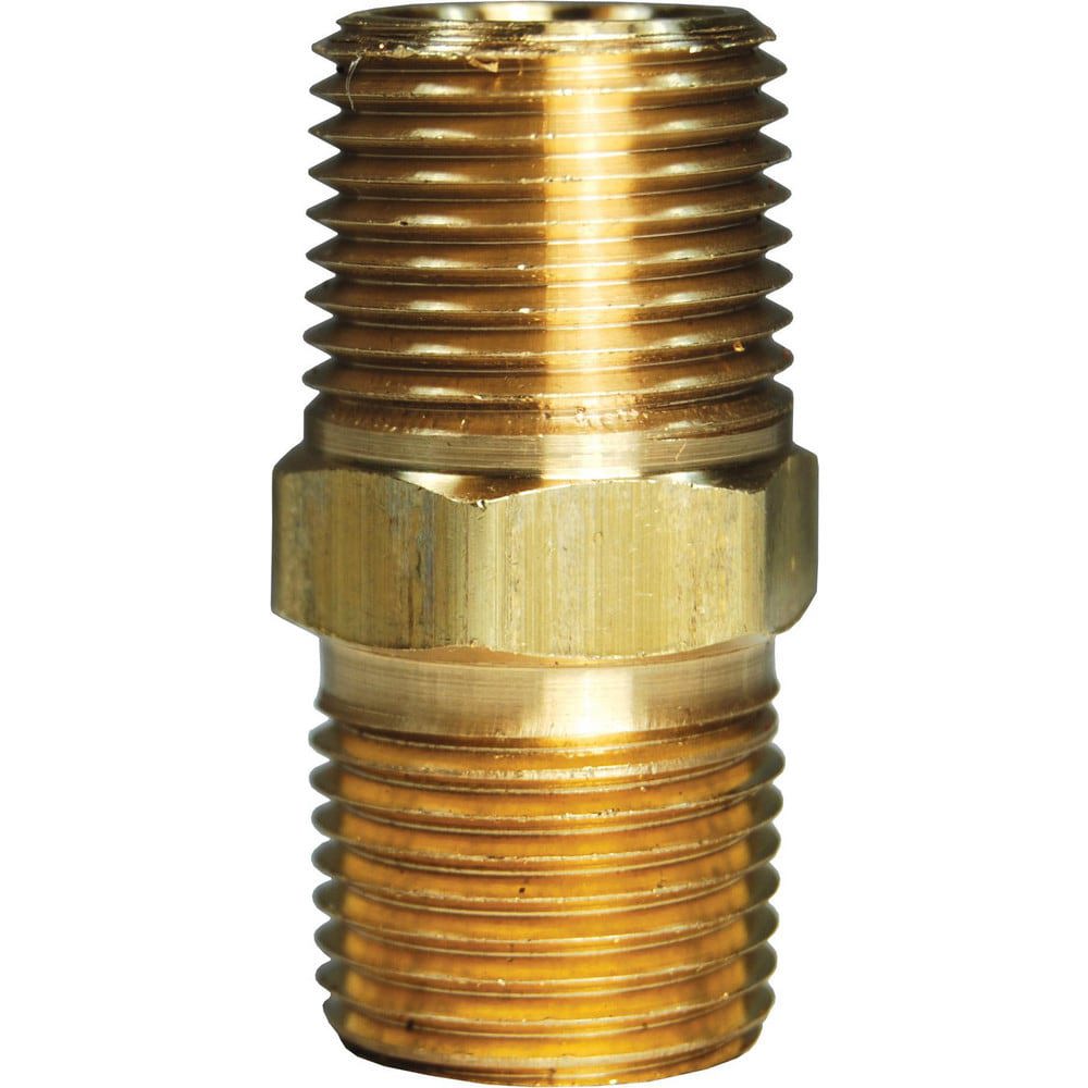 Brass & Chrome Pipe Fittings; Fitting Type: Male Hex Nipple ; Fitting Size: 3/8 ; End Connections: MNPT ; Connection Type: Threaded ; Pressure Rating (psi): 1000 ; Fitting Shape: Straight