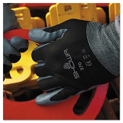 General Purpose Work Gloves: Medium, Nitrile & Polyurethane Coated, Nylon