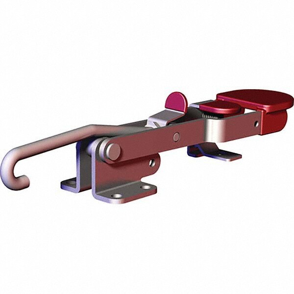 Pull-Action Latch Clamp: Horizontal, 751 lb, J-Hook, Flanged Base