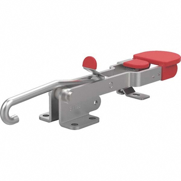 Pull-Action Latch Clamp: Horizontal, 750 lb, J-Hook, Flanged Base