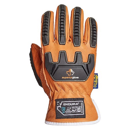 Cut, Puncture & Abrasion-Resistant Gloves: Superior Glove Works 378GKGVB, Size Large, ANSI Cut A5, ANSI Puncture 4, Engineered Yarn Lined, Goatskin