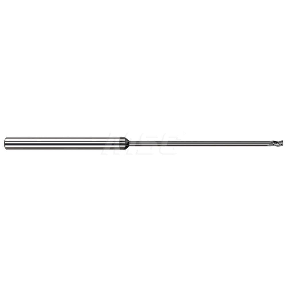 Square End Mill: 0.015'' Dia, 0.022'' LOC, 2.5'' OAL, 3 Flutes, Solid Carbide