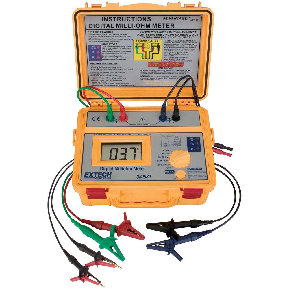 Electrical Insulation Resistance Testers & Megohmmeters; Display Type: LCD ; Power Supply: AA Batteries ; Resistance Capacity (Megohm): 2000M ; Maximum Test Voltage: 0 ; Overall Length: 9.80 ; Overall Height: 4.3in