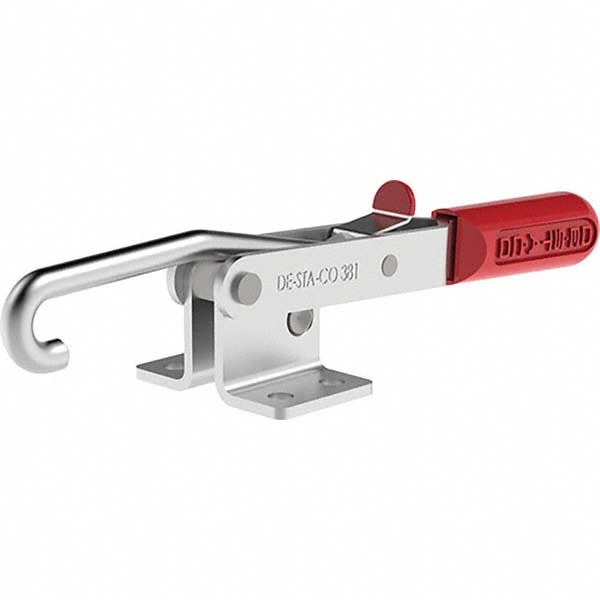 Pull-Action Latch Clamp: Horizontal, 1,000 lb, J-Hook, Flanged Base