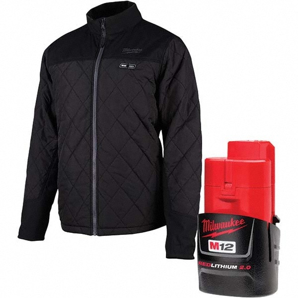 Heated Jacket: Size Large, Polyester, Zipper Closure