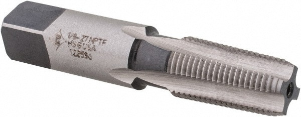 Standard Pipe Tap: 1/8-27, NPTF, 4 Flutes, High Speed Steel, Bright/Uncoated