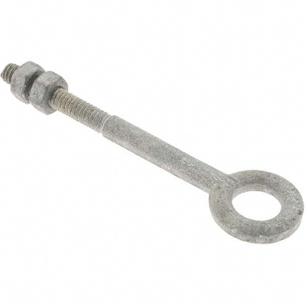 Fixed Lifting Eye Bolt: Without Shoulder, 500 lb Capacity, 1/4-20 Thread, Grade C-1035 Steel