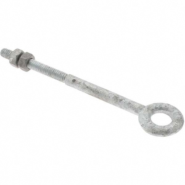 Fixed Lifting Eye Bolt: Without Shoulder, 500 lb Capacity, 1/4-20 Thread, Grade C-1035 Steel