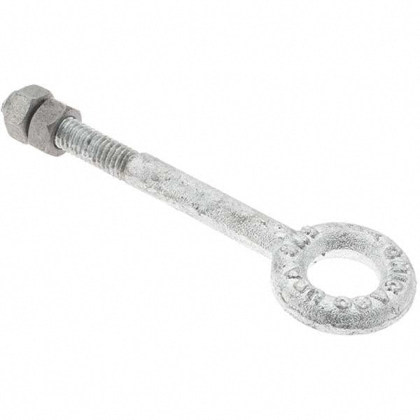 Fixed Lifting Eye Bolt: Without Shoulder, 800 lb Capacity, 5/16-18 Thread, Grade C-1035 Steel