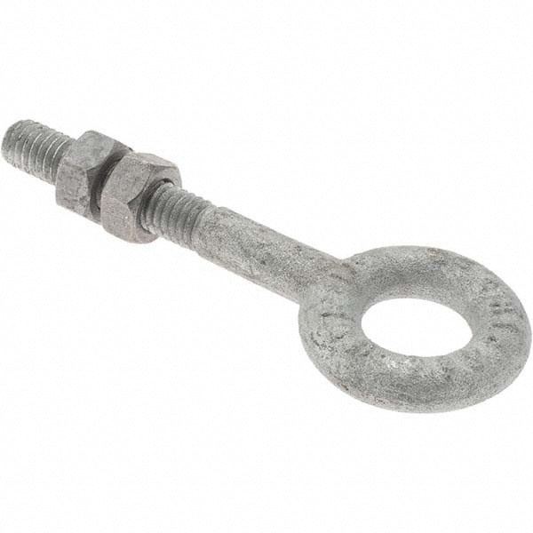 Fixed Lifting Eye Bolt: Without Shoulder, 800 lb Capacity, 5/16-18 Thread, Grade C-1035 Steel