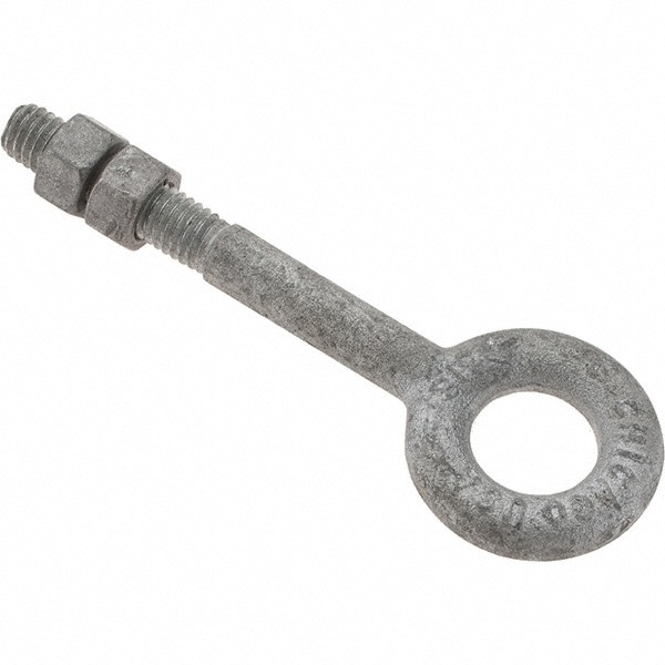 Fixed Lifting Eye Bolt: Without Shoulder, 1,200 lb Capacity, 3/8-16 Thread, Grade C-1035 Steel