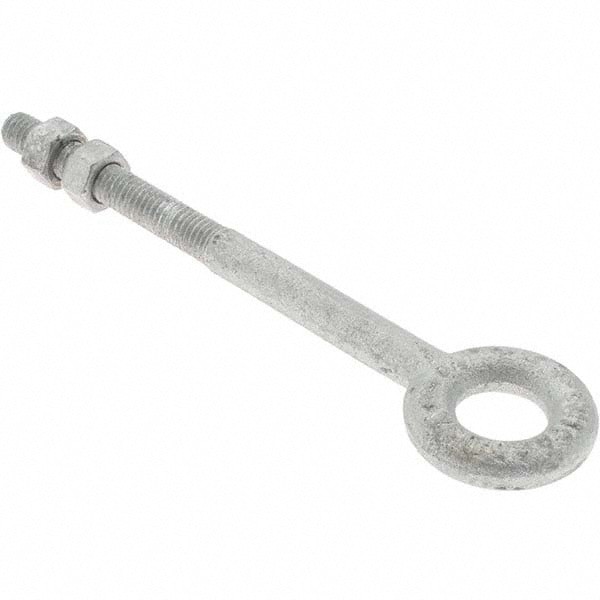 Fixed Lifting Eye Bolt: Without Shoulder, 1,200 lb Capacity, 3/8-16 Thread, Grade C-1035 Steel