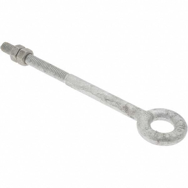 Fixed Lifting Eye Bolt: Without Shoulder, 1,200 lb Capacity, 3/8-16 Thread, Grade C-1035 Steel