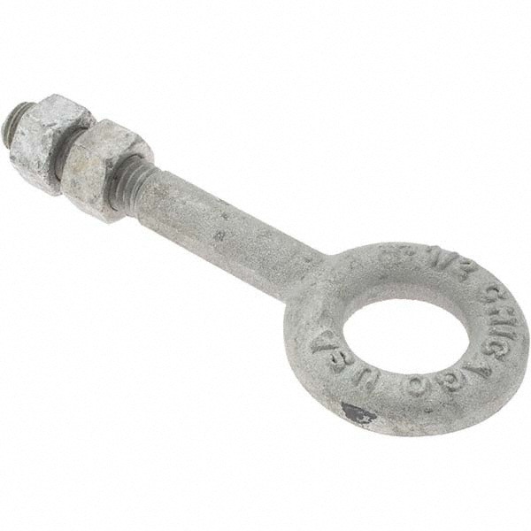 Fixed Lifting Eye Bolt: Without Shoulder, 2,200 lb Capacity, 1/2-13 Thread, Grade C-1035 Steel