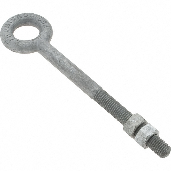 Fixed Lifting Eye Bolt: Without Shoulder, 3,500 lb Capacity, 5/8-11 Thread, Grade C-1035 Steel