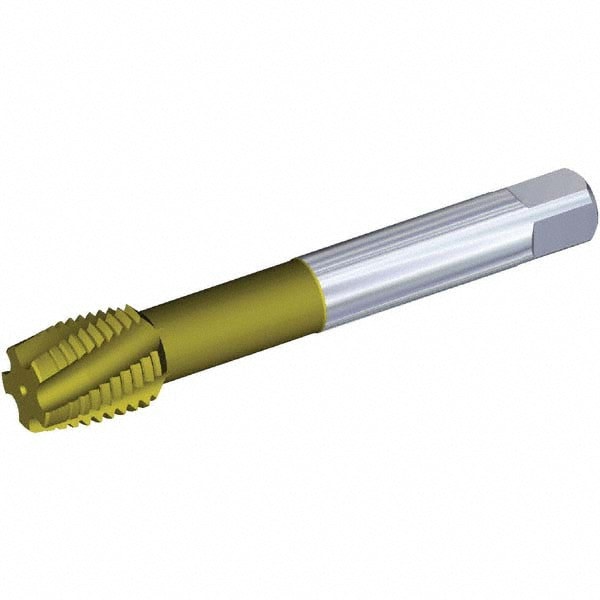 Spiral Flute Tap: M14x2.00 Metric, 4 Flutes, Plug, 6HX Class of Fit, Powdered Metal, TiCN/TiN Coated