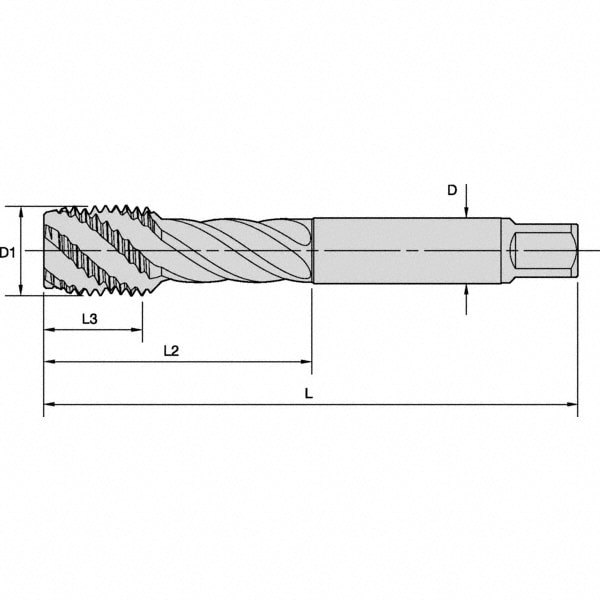Spiral Flute Tap: M8x1.25 Metric, 3 Flutes, Modified Bottoming, 6HX Class of Fit, Powdered Metal, TiN/CrC/C Coated