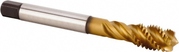 Spiral Flute Tap: M16x2.00 Metric, 4 Flutes, Modified Bottoming, 6HX Class of Fit, Powdered Metal, TiCN/TiN Coated
