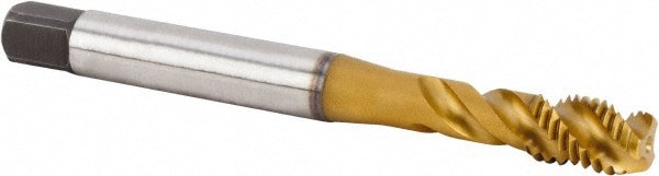 Spiral Flute Tap: M10x1.50 Metric, 3 Flutes, Modified Bottoming, 6HX Class of Fit, Powdered Metal, TiCN/TiN Coated