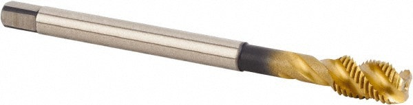 Spiral Flute Tap: M10x1.00 Metric, 3 Flutes, Modified Bottoming, 6HX Class of Fit, Powdered Metal, TiCN/TiN Coated