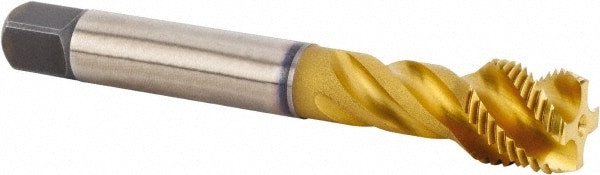 Spiral Flute Tap: M18x1.50 Metric, 4 Flutes, Modified Bottoming, 6HX Class of Fit, Powdered Metal, TiCN/TiN Coated