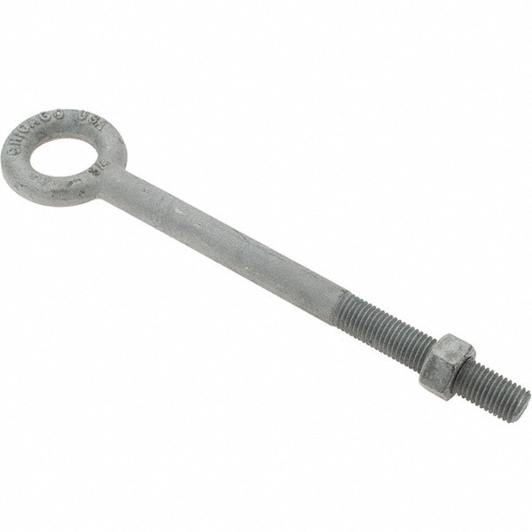 Fixed Lifting Eye Bolt: Without Shoulder, 5,200 lb Capacity, 3/4-10 Thread, Grade C-1035 Steel