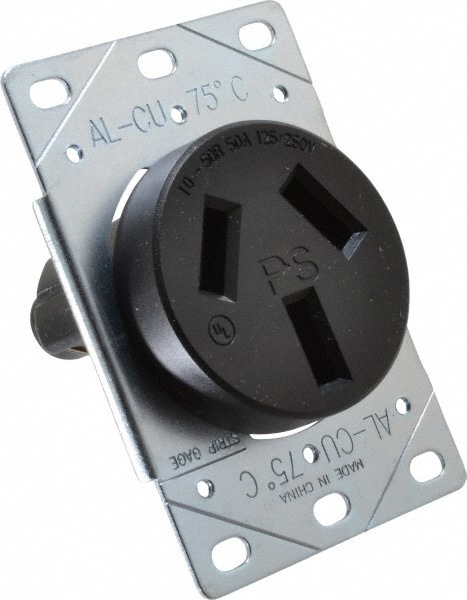 Straight Blade Single Receptacle: NEMA 10-50R, 50 Amps, Ungrounded