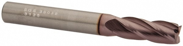Square End Mill: 5/16'' Dia, 13/16'' LOC, 5/16'' Shank Dia, 2-1/2'' OAL, 4 Flutes, Solid Carbide