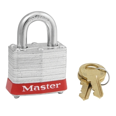 Lockout Padlock: Keyed Different, Laminated Steel, Steel Shackle, Red