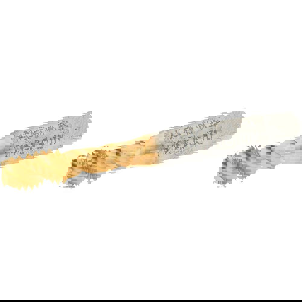 Spiral Flute Tap: 5/16-18 UNC, 3 Flutes, Modified Bottoming, 2B Class of Fit, Powdered Metal, TIN Coated