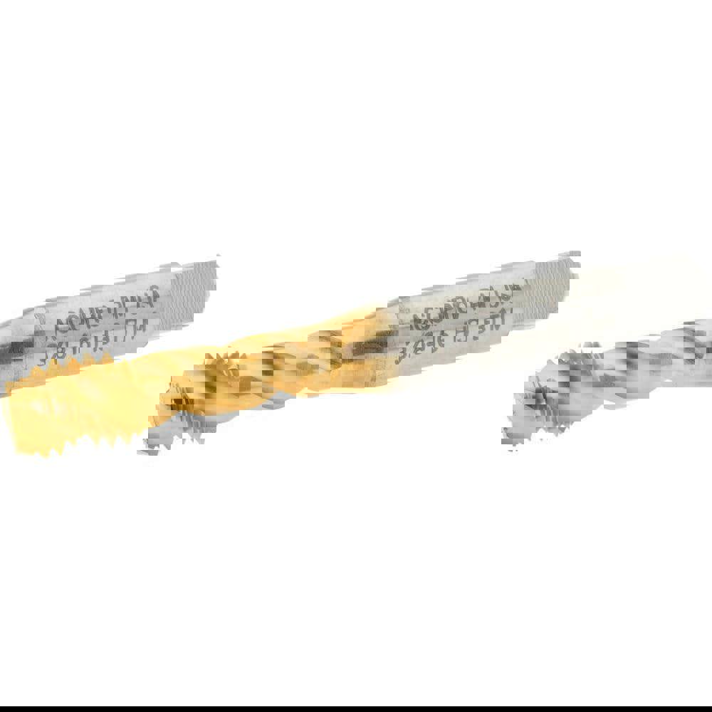 Spiral Flute Tap: 3/8-16, UNC, 3 Flute, Modified Bottoming, 3B Class of Fit, Powdered Metal, TiN Finish