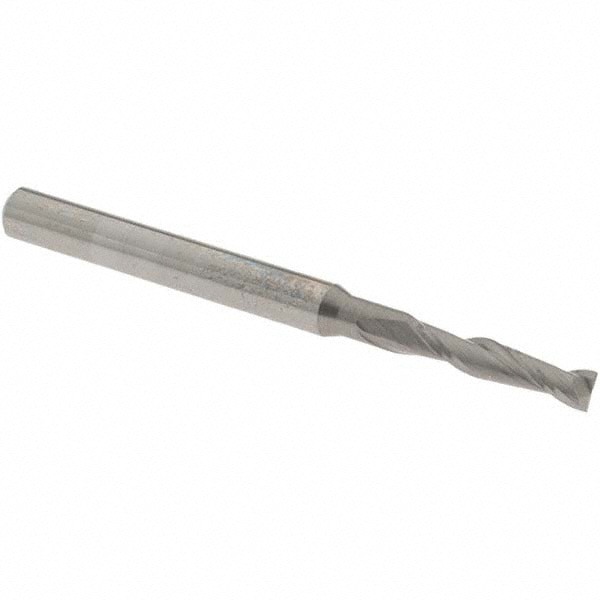 Square End Mill: 3/32'' Dia, 3/8'' LOC, 1/8'' Shank Dia, 1-1/2'' OAL, 2 Flutes, Solid Carbide