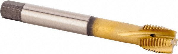 Spiral Flute Tap: M18x1.50 Metric Fine, 4 Flutes, Plug, 6HX Class of Fit, Powdered Metal, TiCN/TiN Coated