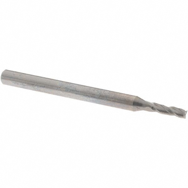 Square End Mill: 5/64'' Dia, 1/4'' LOC, 1/8'' Shank Dia, 1-1/2'' OAL, 3 Flutes, Solid Carbide