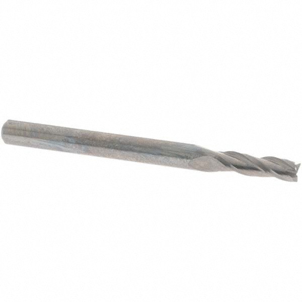 Square End Mill: 7/64'' Dia, 3/8'' LOC, 1/8'' Shank Dia, 1-1/2'' OAL, 3 Flutes, Solid Carbide