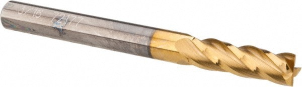 Square End Mill: 3/16'' Dia, 5/8'' LOC, 3/16'' Shank Dia, 2'' OAL, 4 Flutes, Solid Carbide