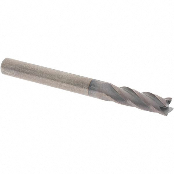Square End Mill: 3/16'' Dia, 5/8'' LOC, 3/16'' Shank Dia, 2'' OAL, 4 Flutes, Solid Carbide