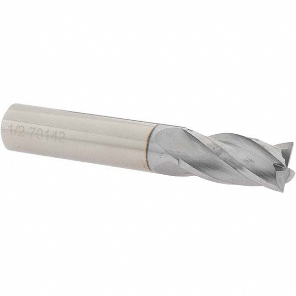 Square End Mill: 1/2'' Dia, 1'' LOC, 1/2'' Shank Dia, 3'' OAL, 4 Flutes, Solid Carbide
