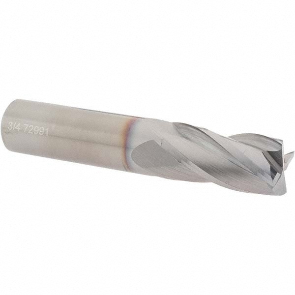 Square End Mill: 3/4'' Dia, 1-1/2'' LOC, 3/4'' Shank Dia, 4'' OAL, 4 Flutes, Solid Carbide