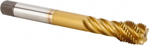 Spiral Flute Tap: M42x4.50 Metric, 5 Flutes, Modified Bottoming, 6HX Class of Fit, Powdered Metal, TiCN/TiN Coated